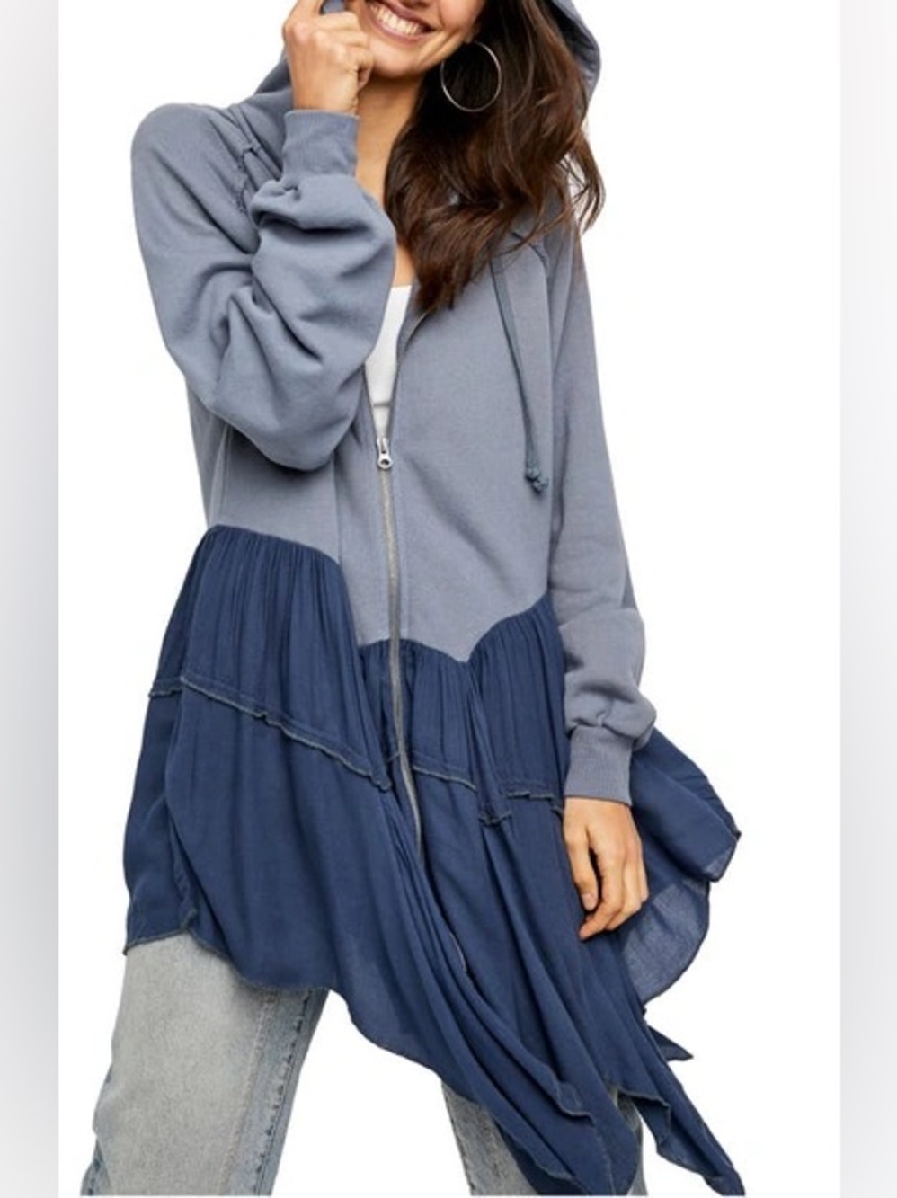Free People Moon Dust Hooded Cardigan Sweater In Washed Denim Size XS